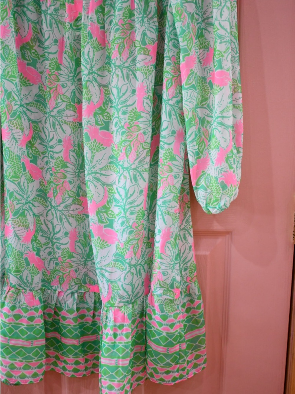 Lilly Pulitzer Pink and Green Off-Shoulder Floral Dress - Picture 4 of 6